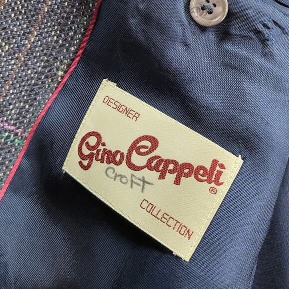 Gino Cappeli‎ Silk Sport Coat Mens 40 Long Blue Purple Windowpane Plaid 2 Button - Picture 2 of 15